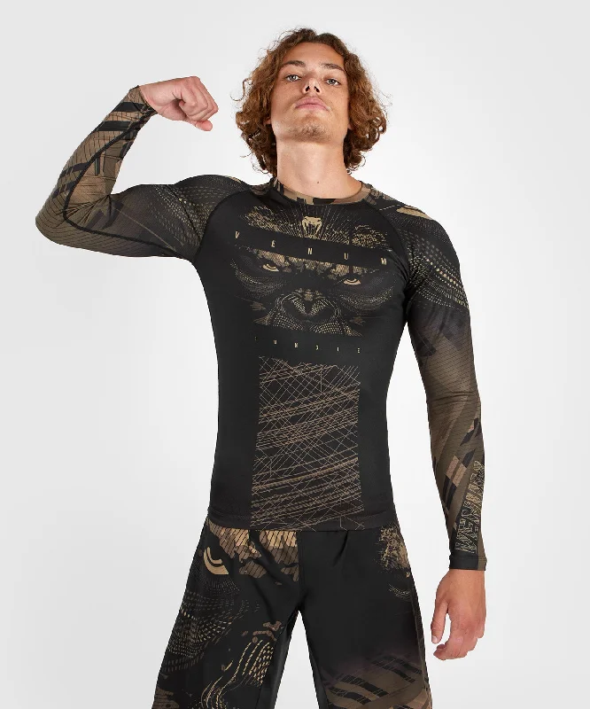 Men's short-sleeve tropical citron top-Venum Gorilla Jungle Rashguard Long Sleeves - Black/Sand