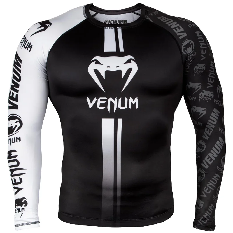 Men's short-sleeve trendy fresh-citron tee-Venum Logos Rashguard Long Sleeves - Black/White