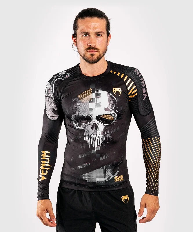 Men's short-sleeve soft thistle top-Venum Skull Rashguard - Long sleeves - Black