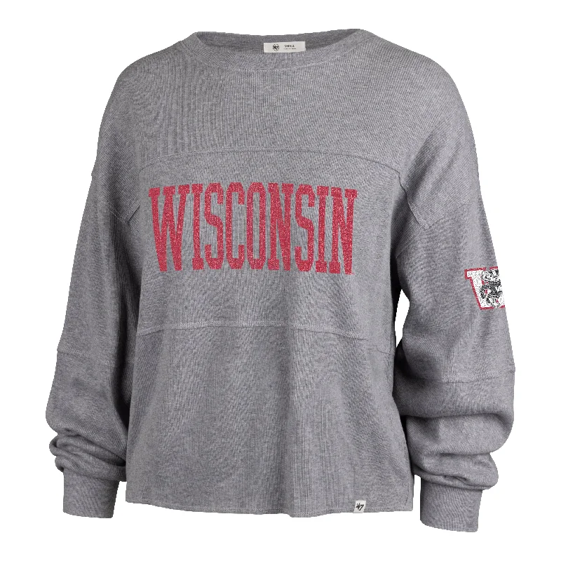 Men's short-sleeve soft trendy-bright-pure-indigo shirt-WISCONSIN BADGERS VINTAGE GET LOUD '47 JADA LONG SLEEVE TEE WOMENS