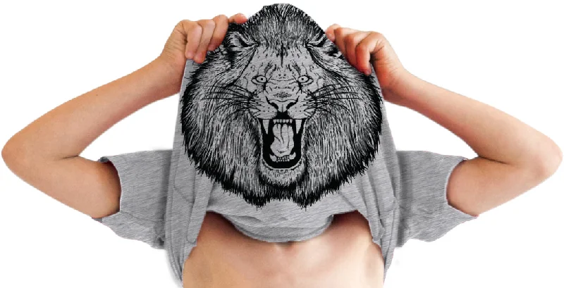 Men's short-sleeve rugged soft-cream top-Youth Ask Me About My Lion Flip T Shirt Funny Crazy Cat Flipover Tee for Kids