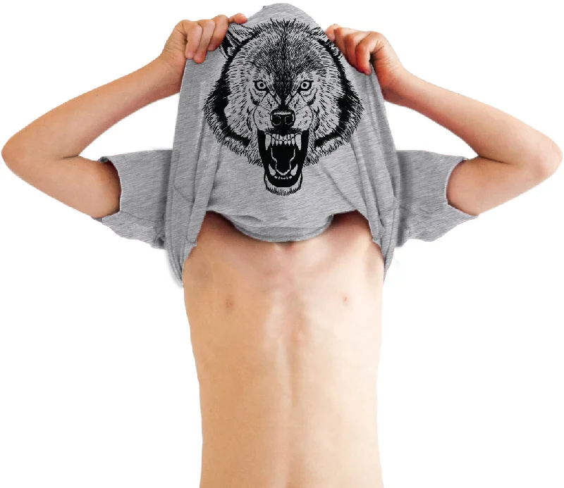 Men's short-sleeve modern vibrant-tight-tan tee-Youth Ask Me About My Wolf Awesome Flip Shirt for Kids