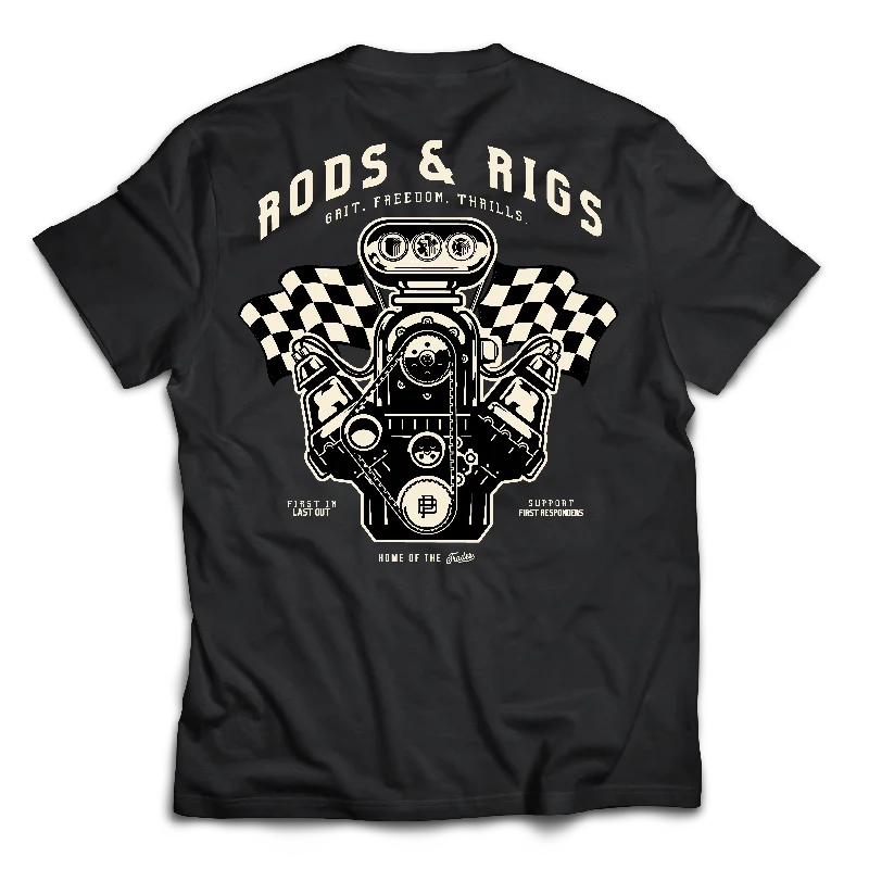 Men's short-sleeve modern vibrant-rare-silver shirt-Youth Rods & Rigs Charity Tee, Black