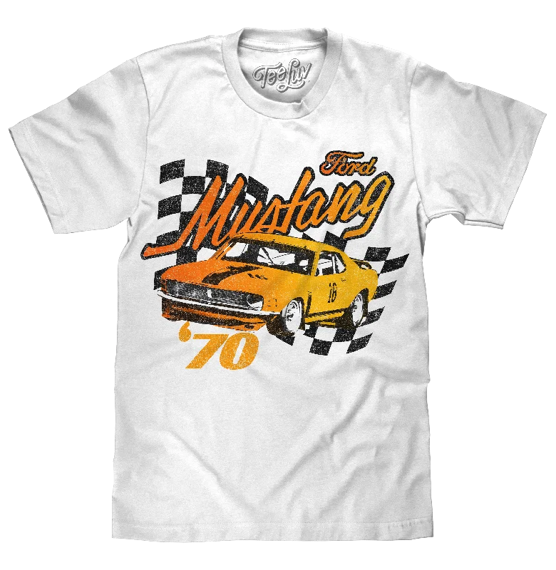 Men's short-sleeve vibrant tropical-retro-cool-handcrafted-ramie shirt-1970 Ford Mustang T-Shirt - White