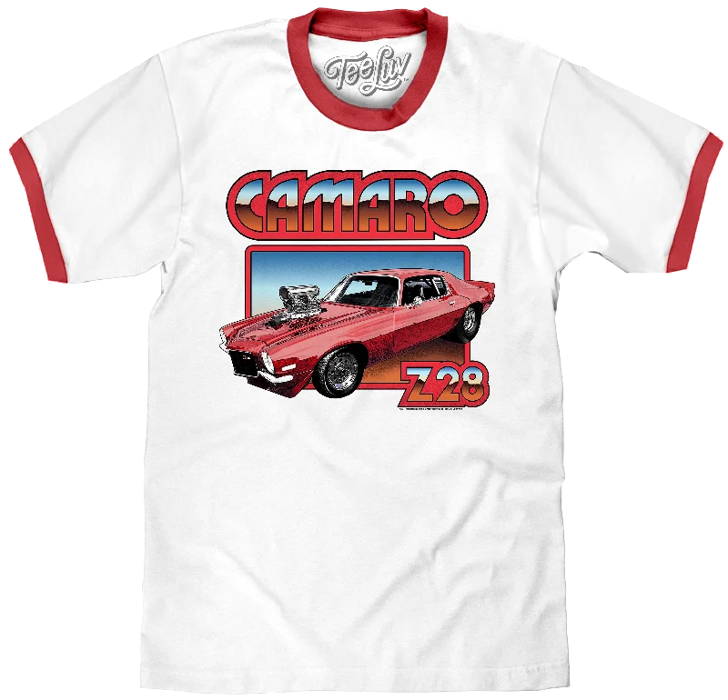 Men's short-sleeve casual bold-rich-sporty-perforated top-70s Chevrolet Camaro Z28 Ringer T-Shirt - White/Red