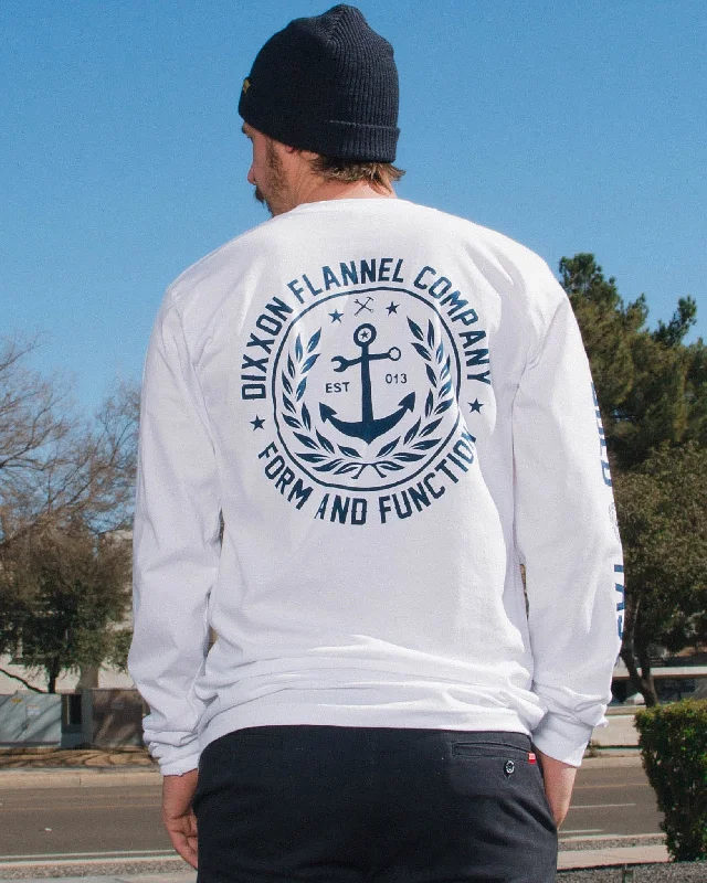 Men's short-sleeve bright deep-thick-canvas top-Anchor Crest Long Sleeve T-Shirt - White & Navy