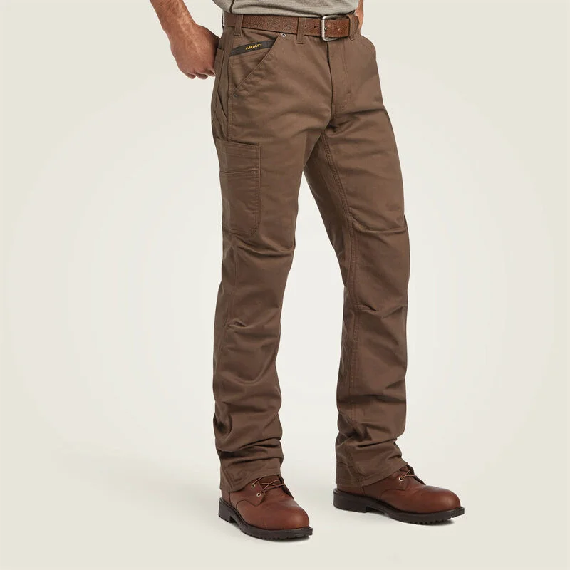 men's high-waisted camping gloss brown pants-Ariat Men's Rebar M5 Straight DuraStretch Washed Twill Dungaree Straight Leg Pant in Wren