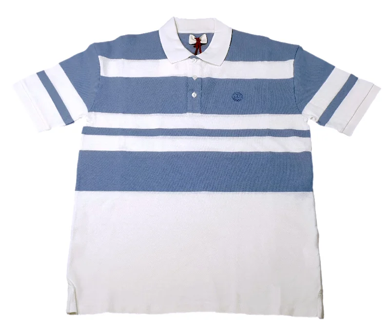 Men's short-sleeve plush mock-neck tee-Bally 6303076 Men's Bone/Blue Striped Organic Cotton Polo Shirt Size S