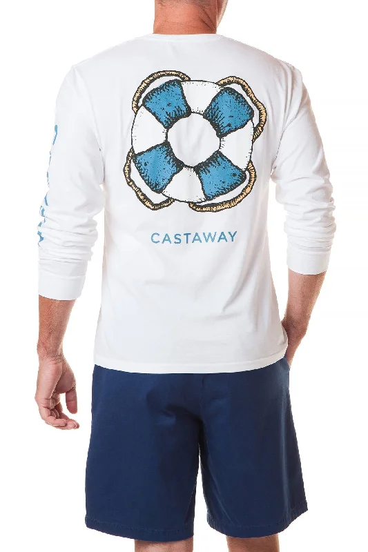 Men's short-sleeve vibrant tropical-retro-frost-blue tee-Beach Tee Long Sleeve White Castaway