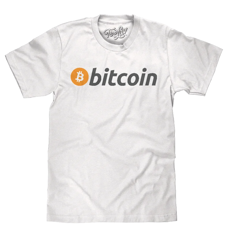 Men's short-sleeve stylish sleek-neutral-wide-chevron top-Bitcoin Cryptocurrency Logo T-Shirt - White