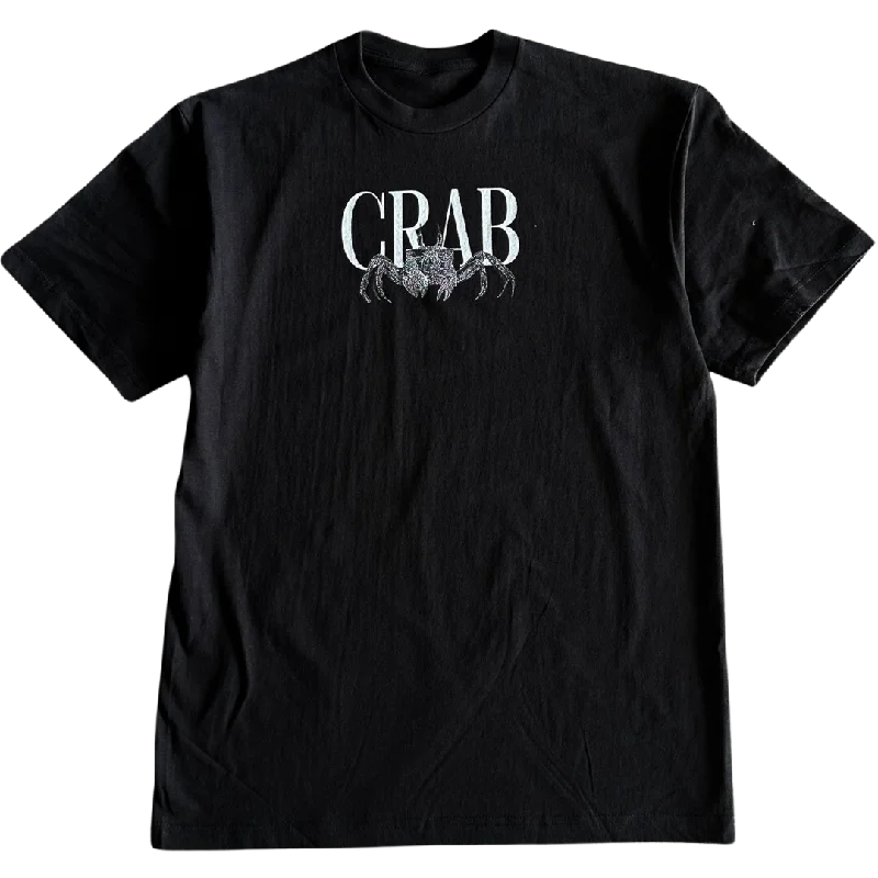 Men's short-sleeve modern vibrant-tropical-retro-frost-blue top-Black and White Crab Tee