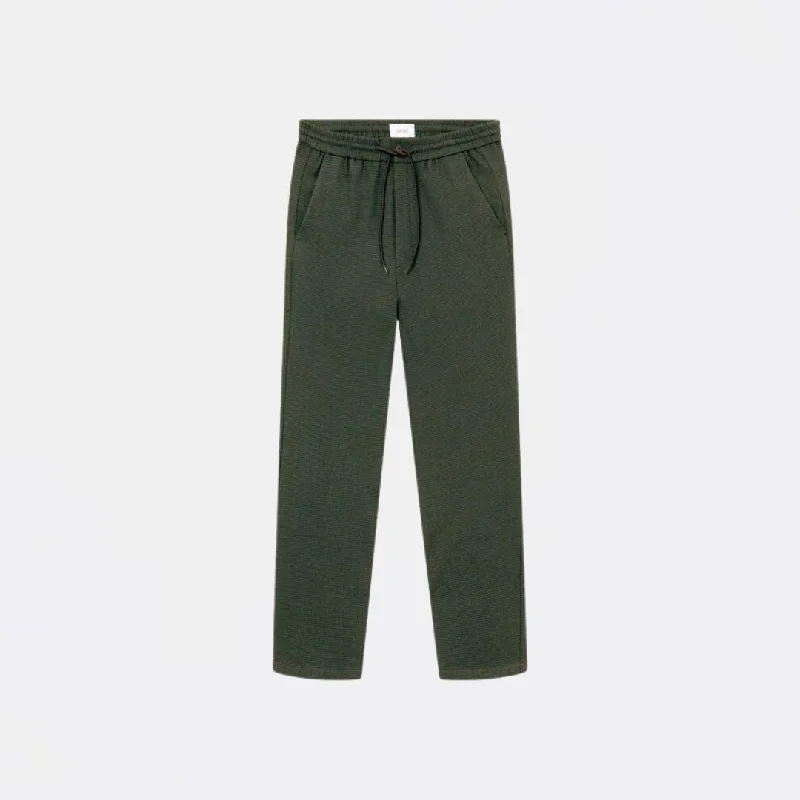 men's stretch office matte white pants-Como Tapered Drawstring Structure Pants (Forest Green)