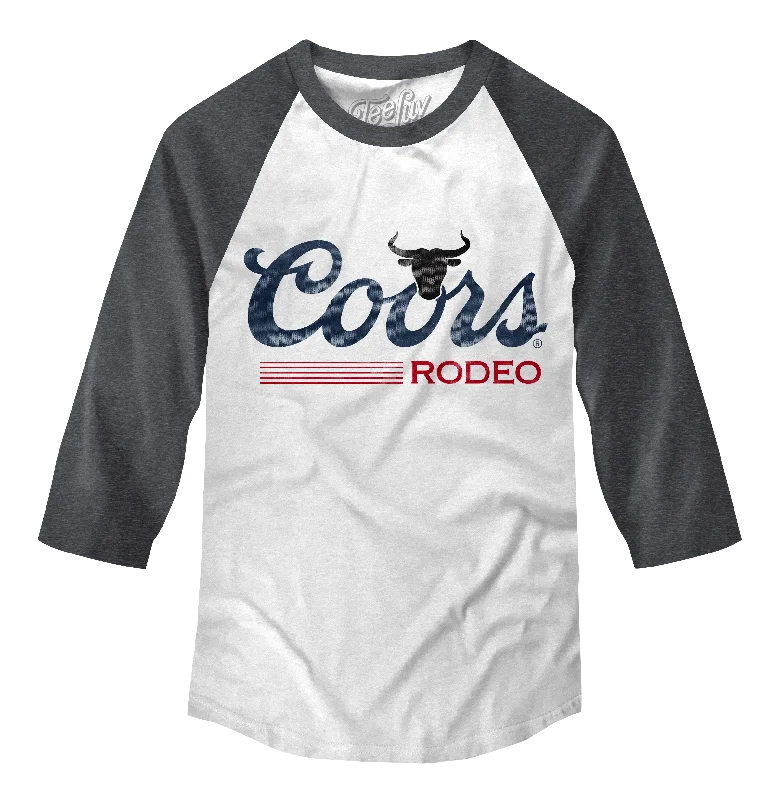 Men's short-sleeve urban warm-sharp-mosaic top-Coors Rodeo Beer Raglan 3/4 Sleeve T-Shirt - White/Charcoal