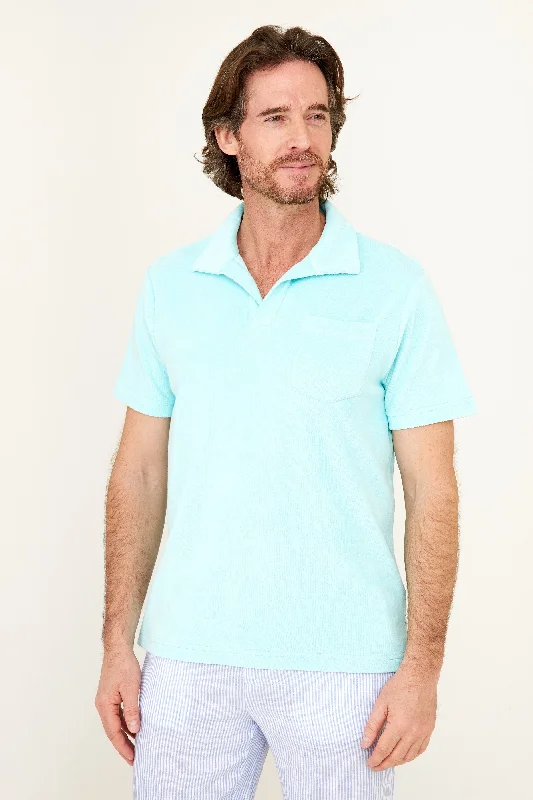 Men's short-sleeve warm stylish-sleek-neutral-wide-chevron shirt-Terry Polo - Sea Green