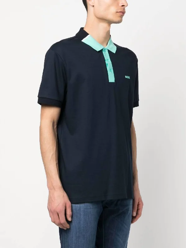 Men's short-sleeve rich hot-coral tee-Cotton Polo Short Sleeve T-Shirt In Navy Blue