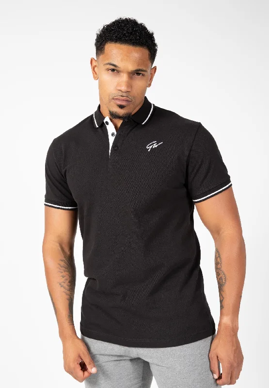 Men's short-sleeve stylish sleek-neutral-sheen-silk shirt-Delano Polo - Black/White