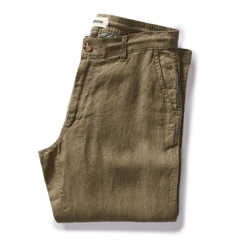 men's casual wedding sheen navy pants-The Easy Pant in Olive Linen