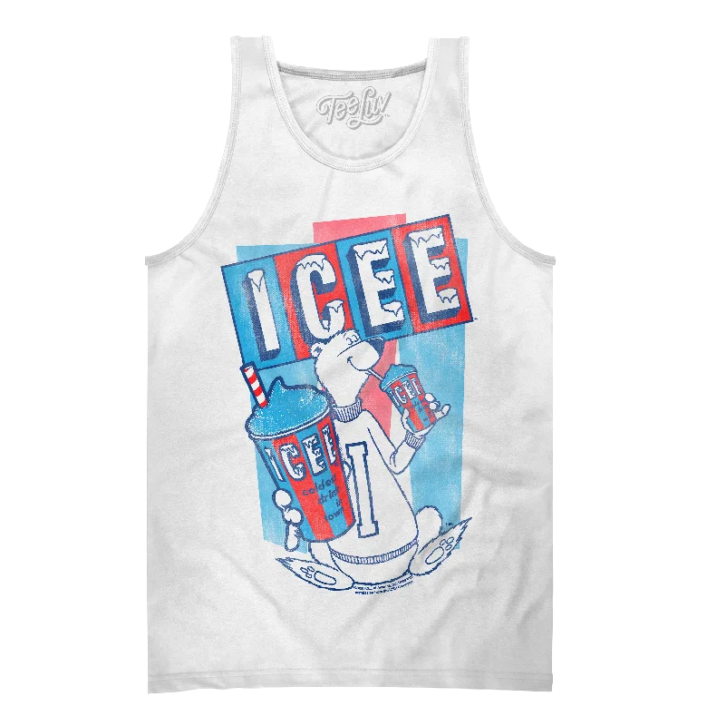 Men's short-sleeve soft trendy-bright-stark-white top-Faded ICEE Retro Logo Tank Top - White