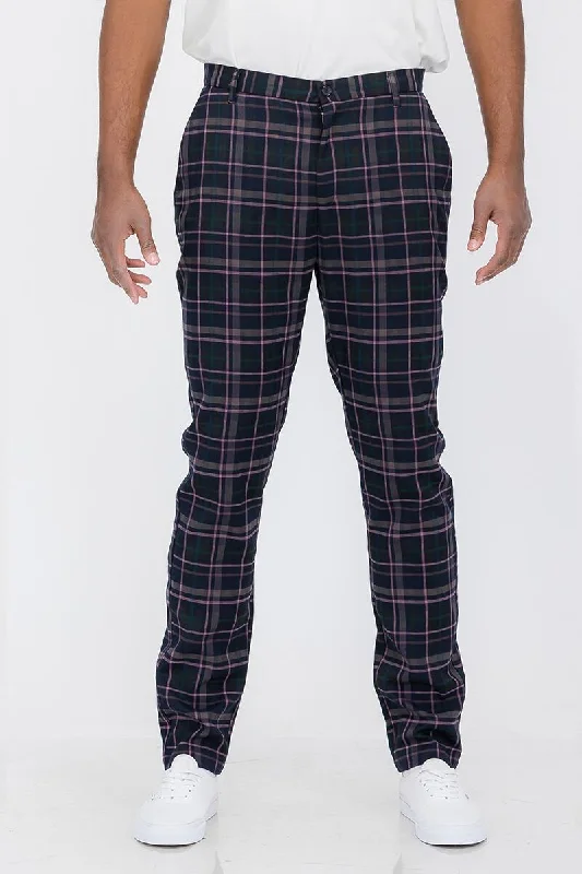 men's relaxed beach dull red pants-Finn Plaid Trousers