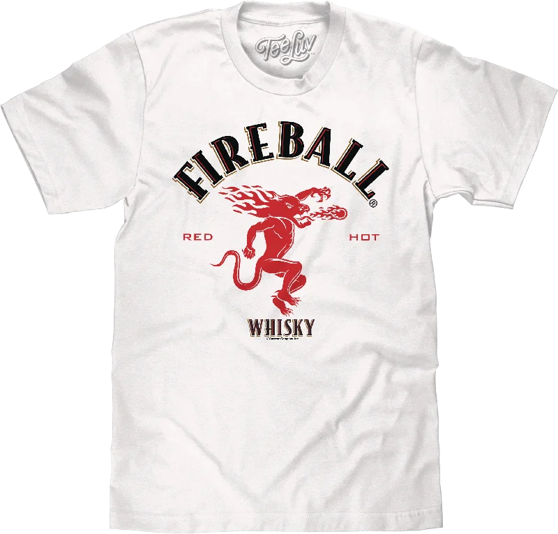 Men's short-sleeve muted fresh-modern-smooth-side-pocket top-Fireball Whisky Dragon Logo T-Shirt - White