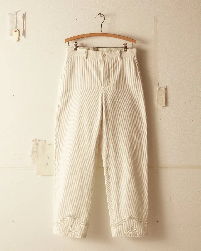 men's relaxed beach luster brown pants-Floral Cording Trousers - White