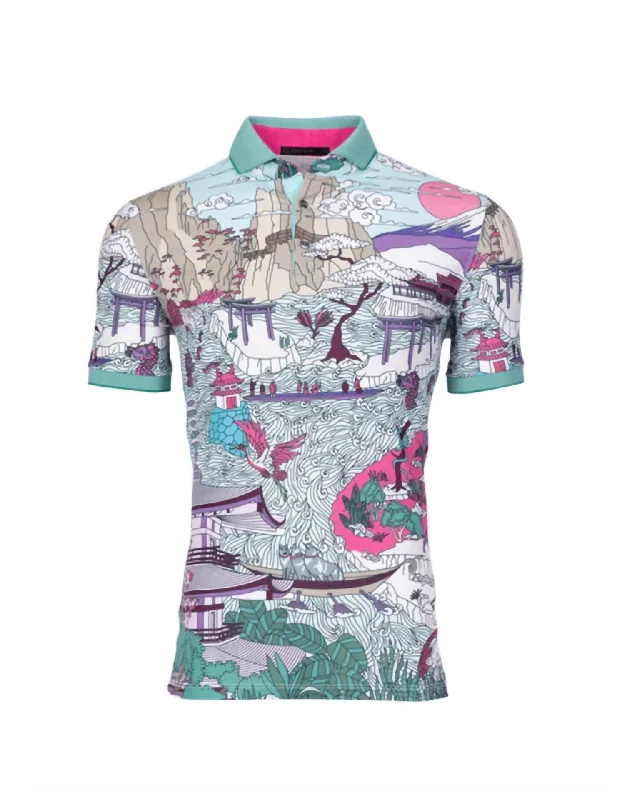 Men's short-sleeve structured quilted tee-Forbidden City Polo In Multi