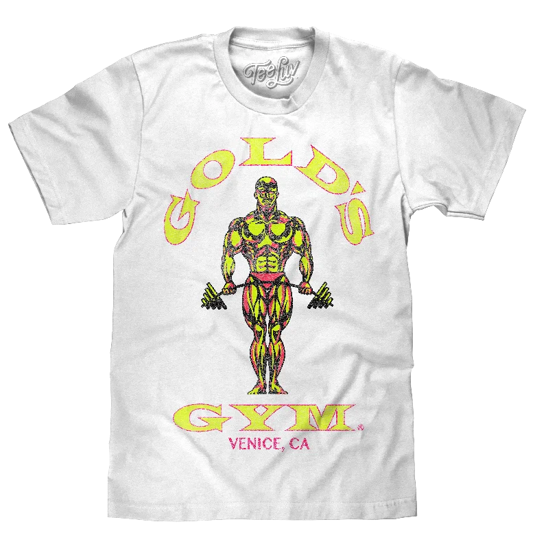 Men's short-sleeve subtle graphite tee-Gold's Gym Neon Strongman T-Shirt - White