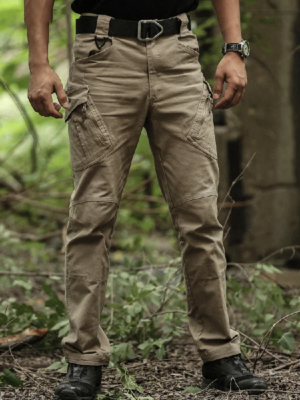 men's flat-front evening luster olive pants-Multi-Pocket Outdoor Straight Leg Tactical Pants