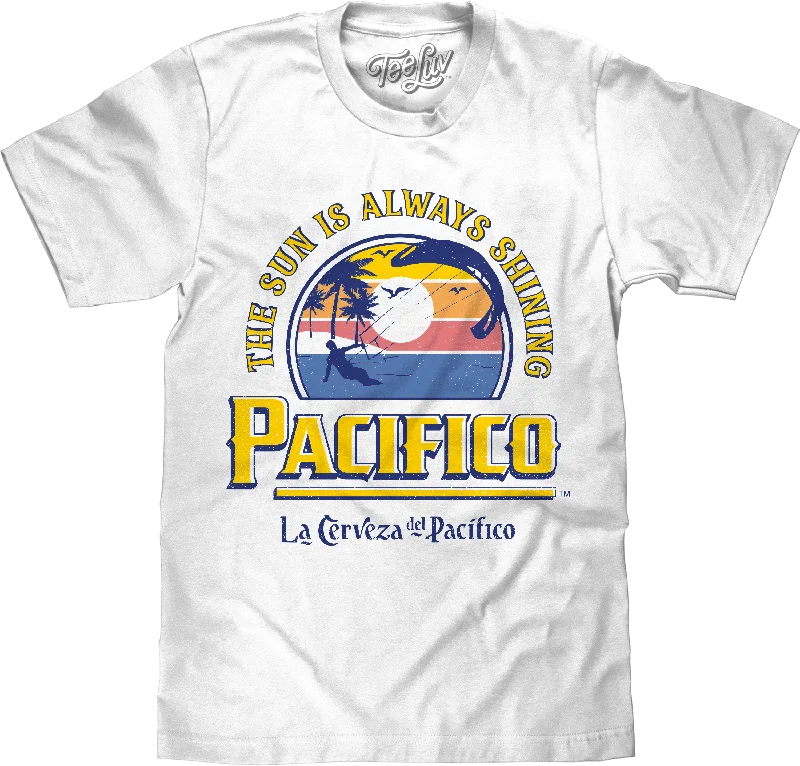 Men's short-sleeve rich sporty-subtle-soft-plush-cotton top-La Cerveza Del Pacifico Beer T-Shirt - White