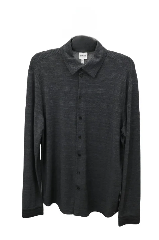 Men's short-sleeve subtle graphite tee-Long Sleeve Button Down Shirt In Grey