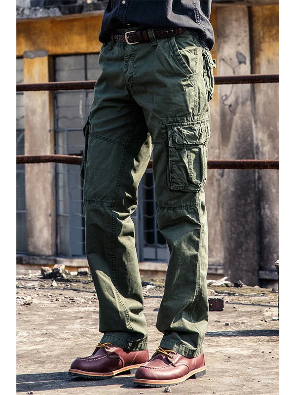 men's wide-leg vacation dull blue pants-Men's Cotton Outdoor Casual Multi-Pocket Straight Cargo Pants