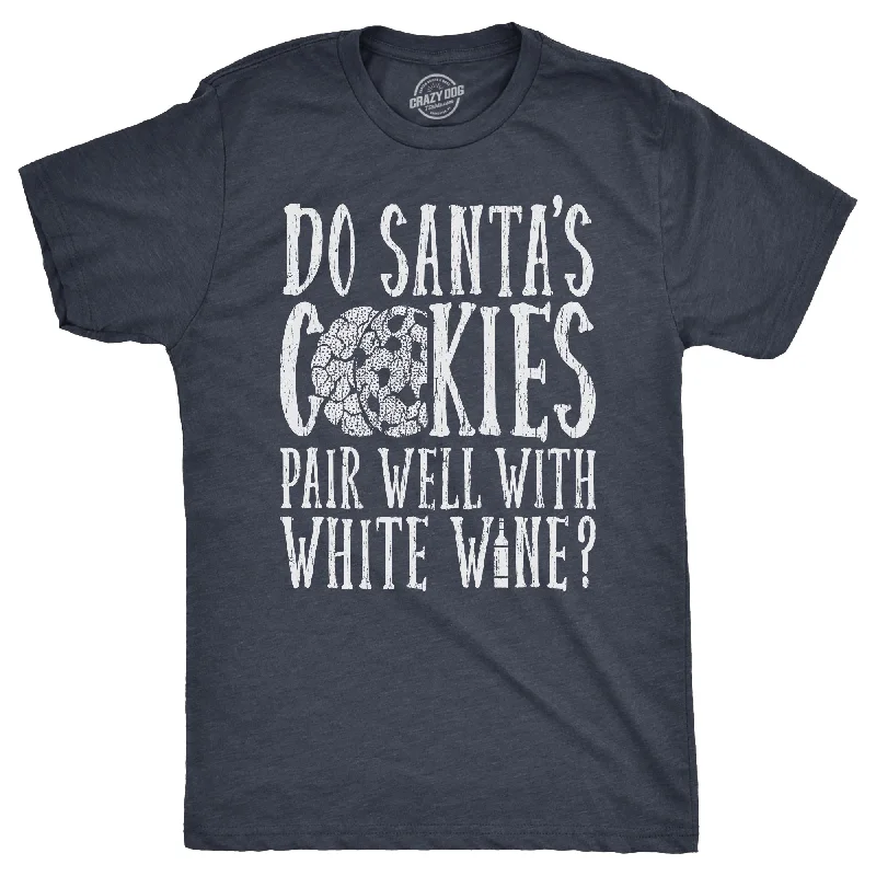 Men's short-sleeve deep classic-free-yellow shirt-Mens Do Santas Cookies Pair Well With White Wine T Shirt Funny Xmas Drinking Lovers Tee For Guys