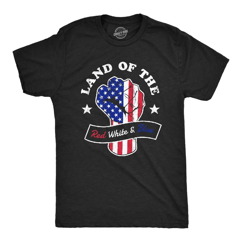 Men's short-sleeve sporty fierce-print shirt-Mens Land Of The Red White And Blue T Shirt Awesome Fourth Of July Patriotic Fist Graphic Tee For Guys