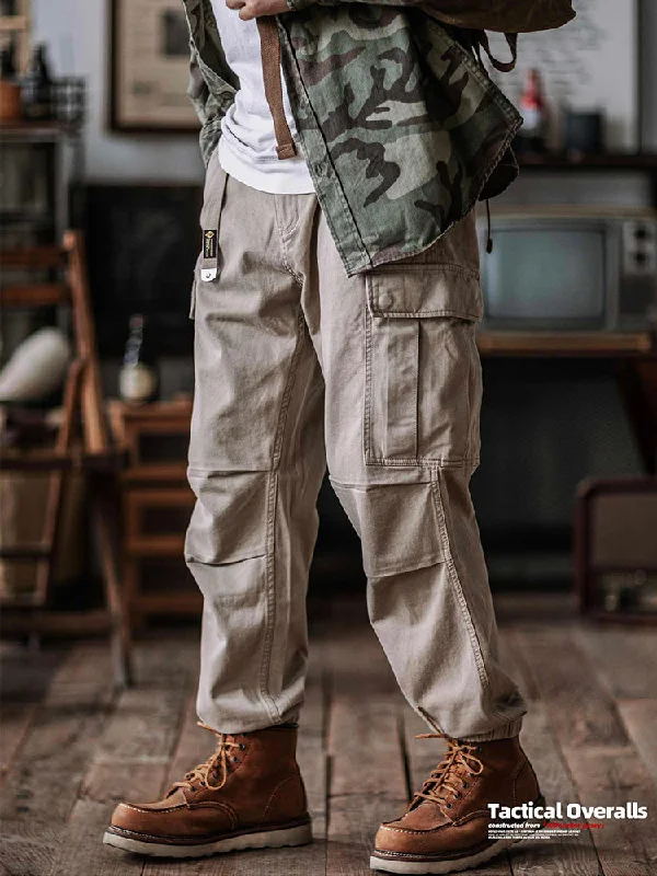 men's relaxed beach matte white pants-Men's Washed Tactical Cargo Pants with Belt