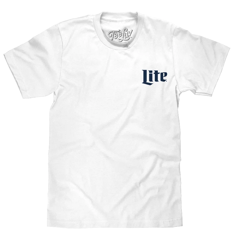 Men's short-sleeve retro cool-rugged-chill top-Miller Lite Beer Front and Back Print T-Shirt - White