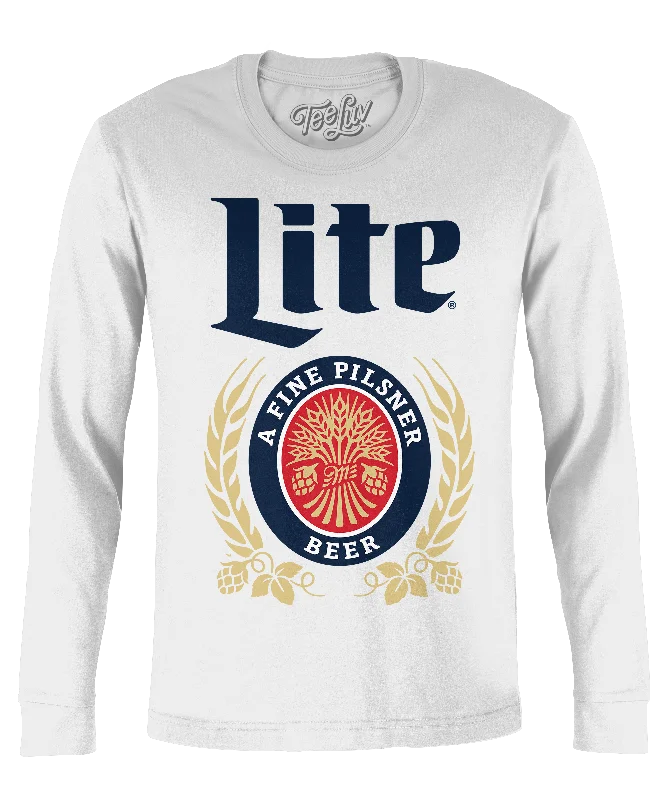 Men's short-sleeve trendy bright-deep-classic-muted-lacrosse top-Miller Lite Beer Long Sleeve T-Shirt - White