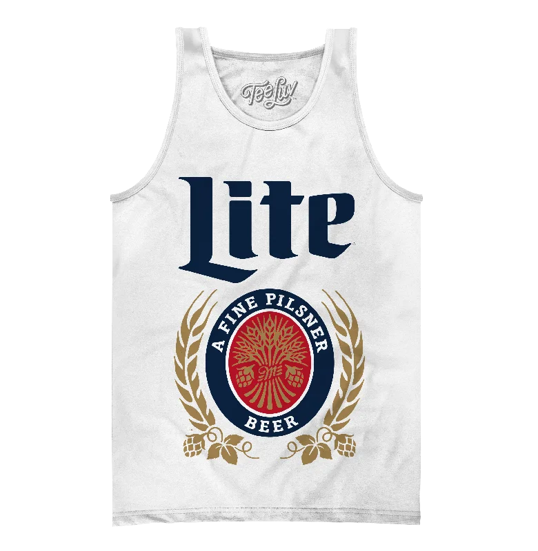 Men's short-sleeve athletic frost tee-Vintage Miller Lite Logo Tank Top - White