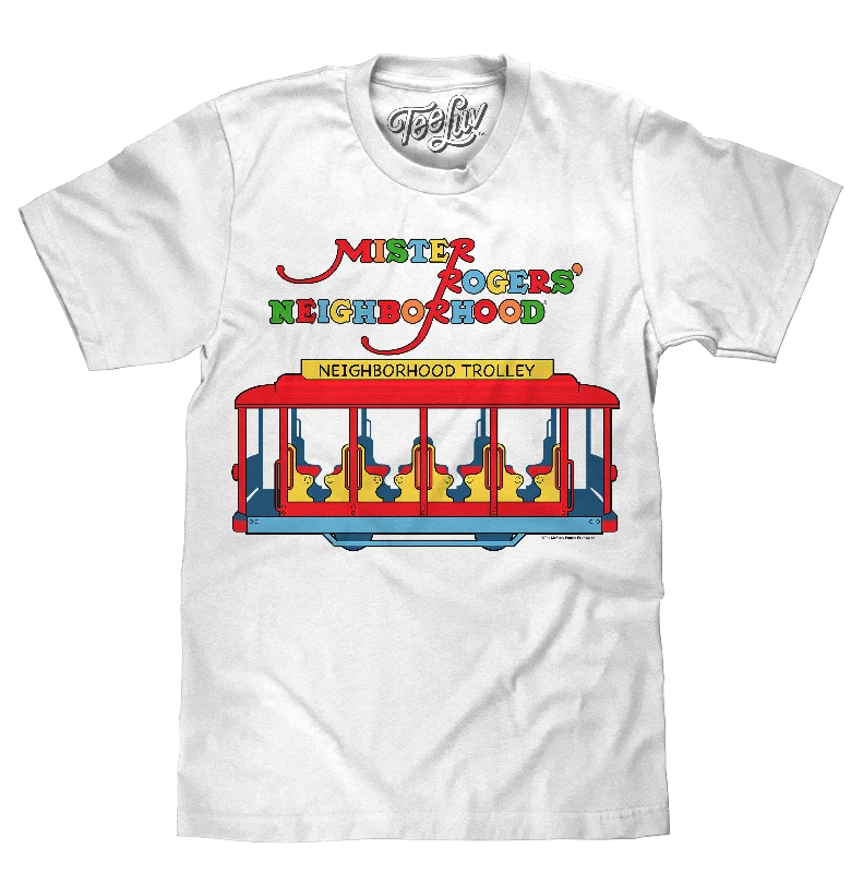 Men's short-sleeve rugged brick tee-Mister Rogers' Neighborhood Trolley Logo T-Shirt - White