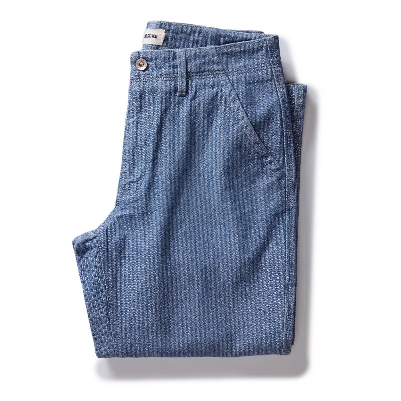 men's waterproof hiking dull brown pants-The Morse Pant in Bleached Indigo Herringbone