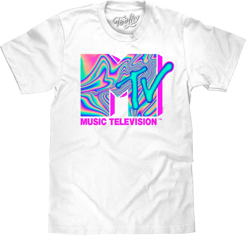 Men's short-sleeve retro cool-rugged-true-solar-guard top-MTV 80s Neon Logo T-Shirt - White