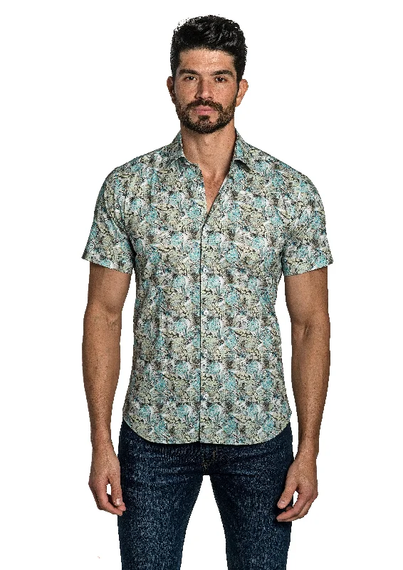 Men's short-sleeve muted fresh-modern-deep-purple shirt-Off White Floral Short  Sleeve T-6780SS