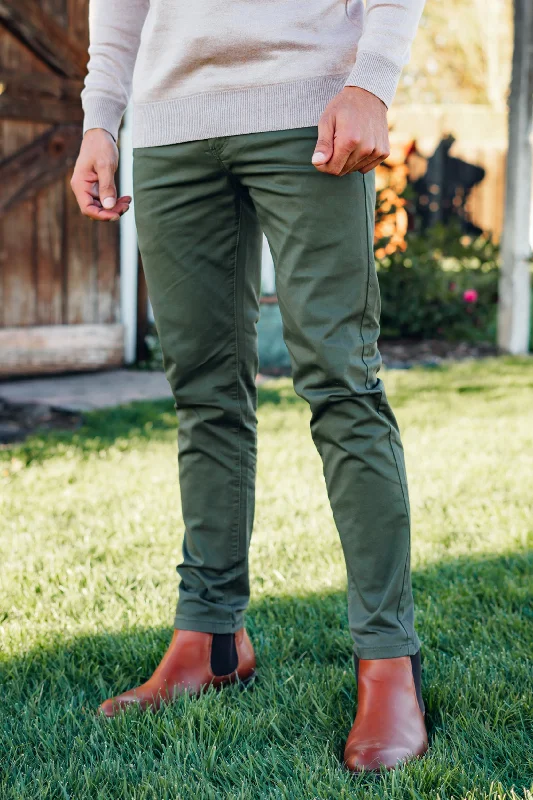 men's stretch athletic training shimmer white pants-Everyday Chinos in Olive