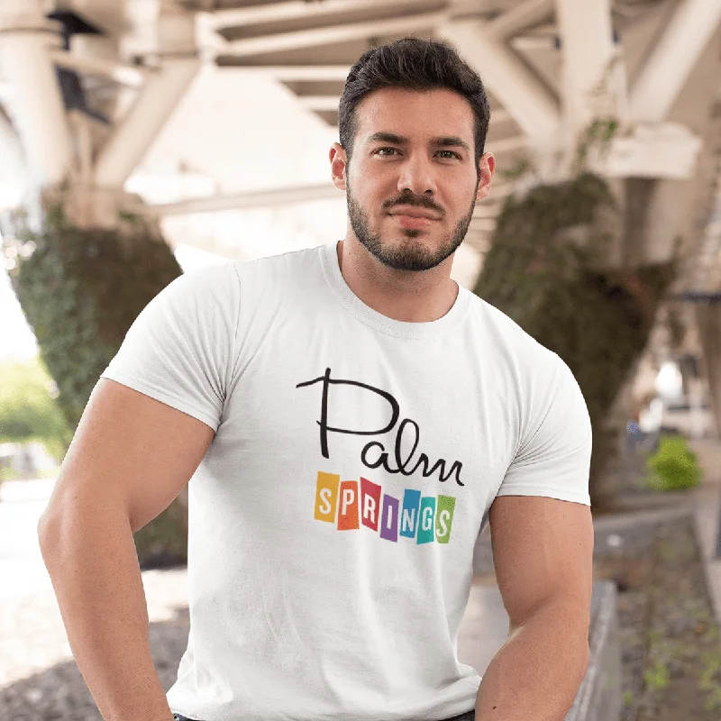 Men's short-sleeve subtle soft-trendy-crisp-woven tee-Unisex T-shirt - Palm Springs Rainbow - White