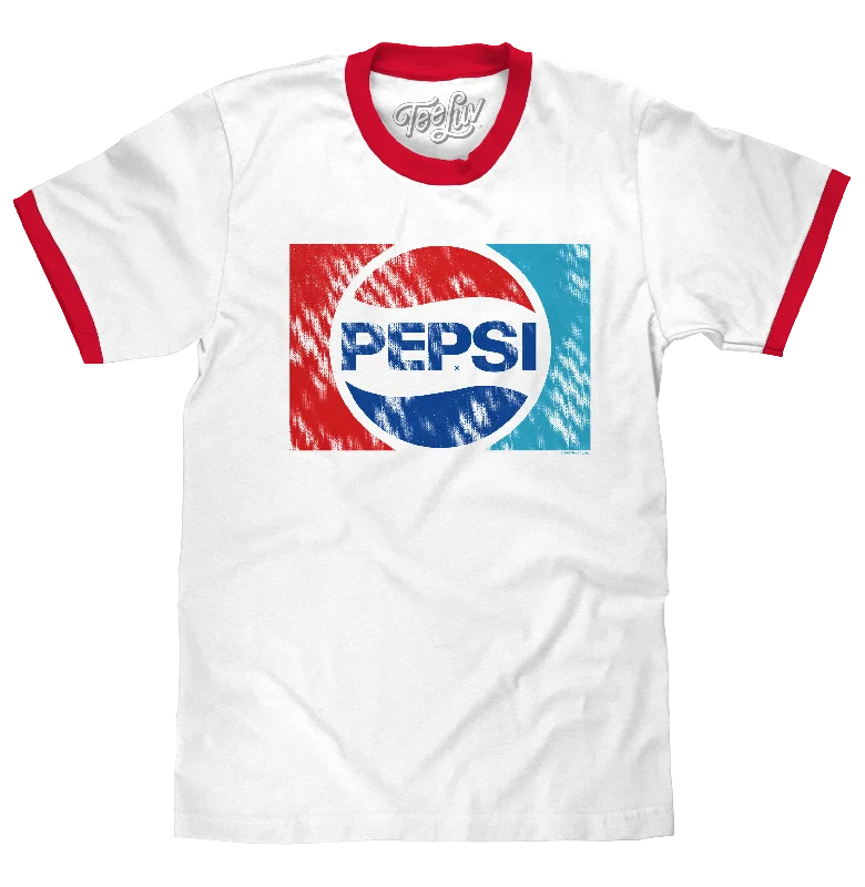 Men's short-sleeve sleek split-hem shirt-Pepsi Ringer T-Shirt - White and Red