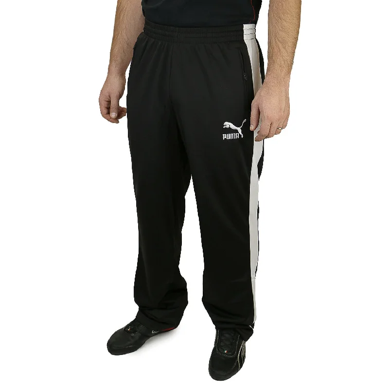 men's athletic gym dull red pants-Puma T7 Track Pants - Black/White - Mens