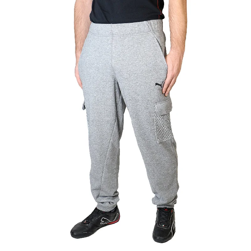 men's tailored outdoor sheen green pants-Puma Mesh Cargo Sweat Pant - Medium Grey Heather - Mens