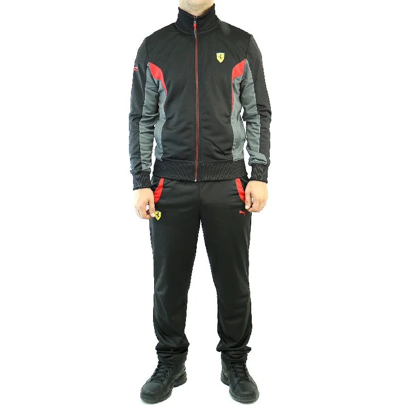 men's stretch office gloss red pants-Puma Scuderia Ferrari Fashion Jacket & Pants Track Suit Set - Mens