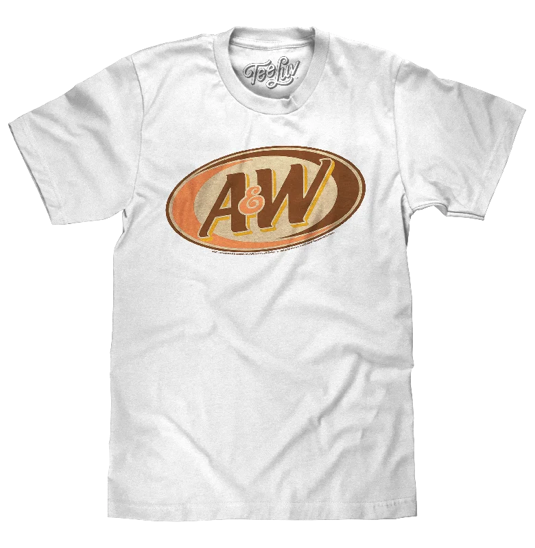 Men's short-sleeve fresh modern-vibrant-tight-tan top-Retro A&W Root Beer Logo T-Shirt - White