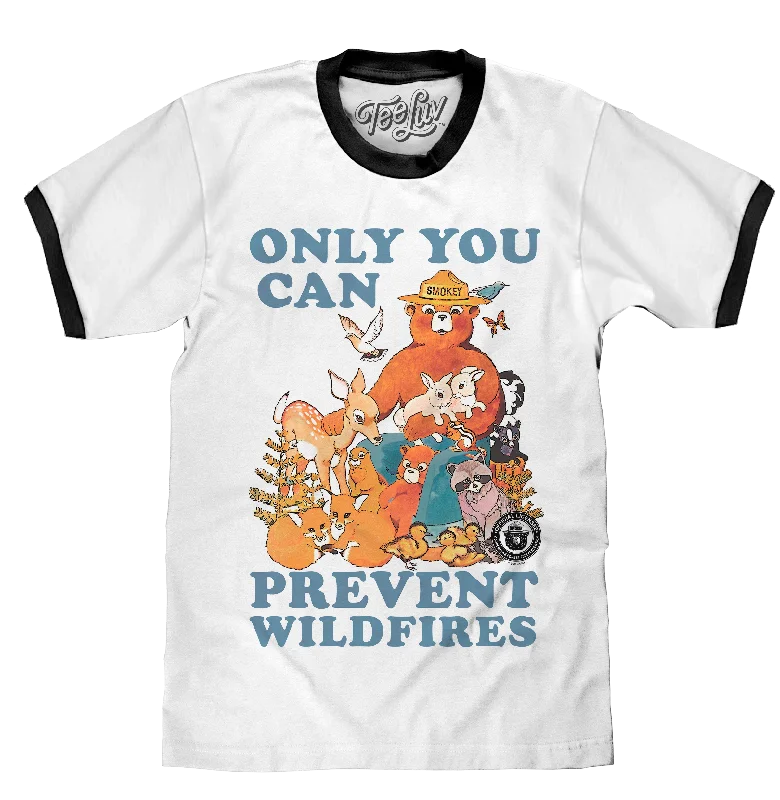 Men's short-sleeve urban copper tee-Smokey Bear Only You Can Prevent Wildfires Ringer T-Shirt - White and Black