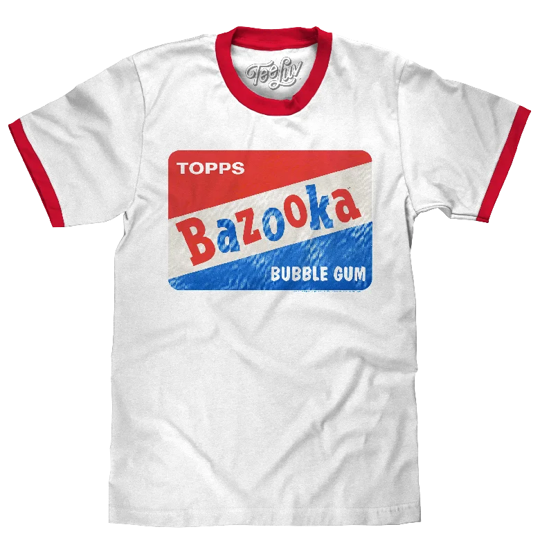 Men's short-sleeve classic muted-fresh-modern-tough-brick top-Topps Bazooka Bubble Gum Ringer T-Shirt- Red and White